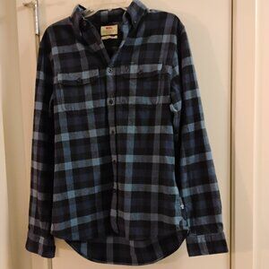 Fjallraven Mens Medium Slim Fit Skog Blue Flannel Cotton Plaid Button Down Shirt